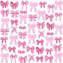 48 Pcs Pink Bow Iron on Patches Cute Buffalo Plaid Polka Dot Ribbon Bowknot Sew on Repair Embroidered Applique Coquette Bow Girly Aesthetic DIY Crafts Gift for Women Clothing Backpack Hat