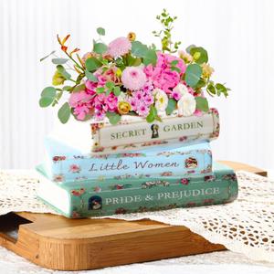 Book Planter, Ceramic Planters with Drainage Hole, Ceramic Book Vase for Flowers, Cute Plant Pot for Book Shelf Decor, Book Shaped Vase for Book Lovers Gifts, Book Lovers Women (3-tier)