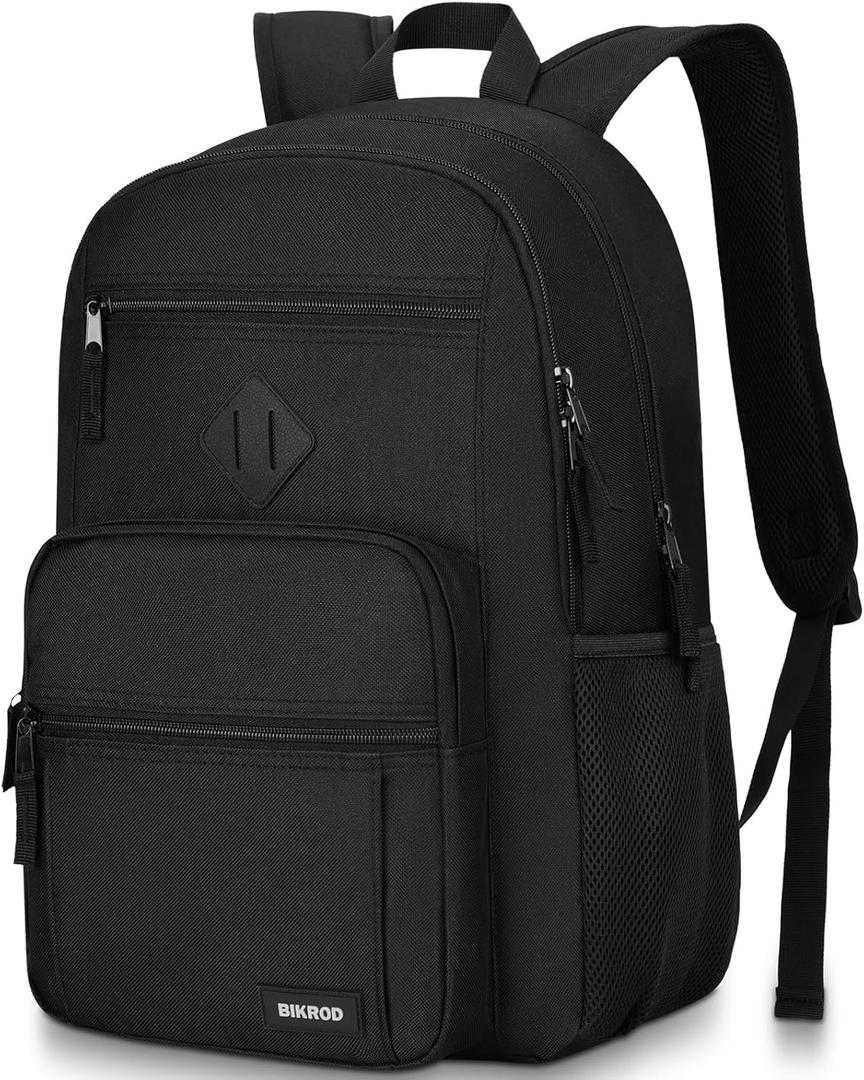 BIKROD Black Backpack for Men and Women, Backpack for School Teens Boys and Girls, Lightweight Casual High School Bookbag, Daily-use Travel Laptop Backpack Fits 15.6 Inch Notebook (15.6 Inches | 18 inches (height) x 12 inches (width) x 8 inches (depth))