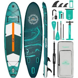 WNOVA 11'6"x35"x6" Wood Grain Stand Up Paddle Board Inflatable, Portable SUP Paddleboard with Complete Accessories, Camera Mount and 10L Dry Bag,Extra Wide Blow Up Paddle Board for Adults Youth Family