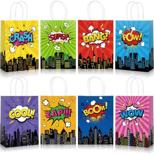YIDAKO 24pcs Hero Party Favors Bags, Hero Goodie Candy Bag Gift Bags with 8 Different Types, Comic Kraft Paper Bag for Birthday Party Supplies Baby Shower Decorations