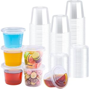BYSNOW 360 Sets 5.5 oz Plastic Portion Cups with Lids, Small Clear Jello Shot Cup, Disposable Plastic Condiment Containers for Sauce, Salad Dressing, Snacks