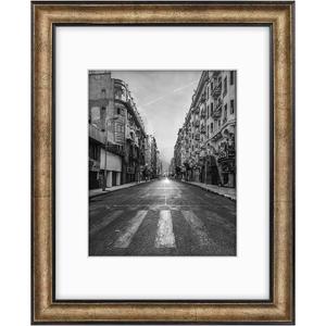 Golden State Art, 11x14 Photo Frame with Mat for Pictures 8x10 and Real Glass (Dark Gold Brown & Bronze Pewter Panel with White Color Mat, 1.25 Inch Frame Border)