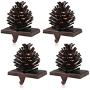JUSTOTRY 3D Pine Cones Christmas Stocking Holders for Mantle Set of 4 with Non-Skid Brown Stocking Holder for Fireplace Home Decor Holiday Gifts Xmas Decorations Supplies