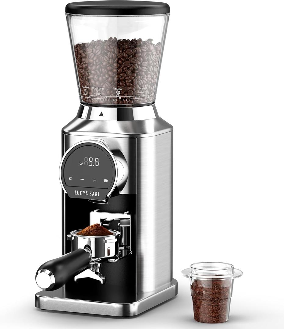 Conical Burr Coffee Grinder with 40mm Stainless Steel Burr, 34 Grind Settings & Anti-Static, Electric Espresso Grinder for Home Use Perfect for Espresso, Drip Coffee, French Press & Cold Brew, Silver