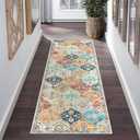 Runner Rug Washable Moroccan Trellis Hallway Runner Rug Entryway Rug, Stain Resistant Non-Slip Vintage Distressed Bedroom Rug Runner Entrance Carpet for Laundry Kitchen, Cream, 2' x 6'