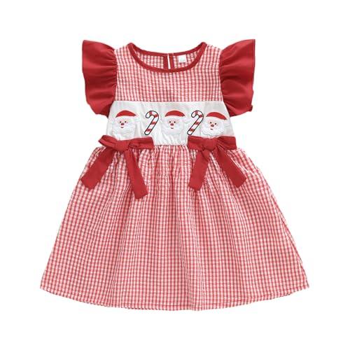 Toddler Little Girl Christmas Dress Santa Claus/Gingerbread Fly Sleeve Plaid Smocked Dresses Christmas Baby Clothes (Santa Claus Red, 4-5 Years)