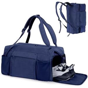 Kookoomia Gym Bag for Men with Shoes Compartment and Wet Pocket Convertible Duffle Bag and Gym Backpack Waterproof Sports Bags with 2 Bottle Holders Multipurpose Weekender Overnight Bag -Dark Blue