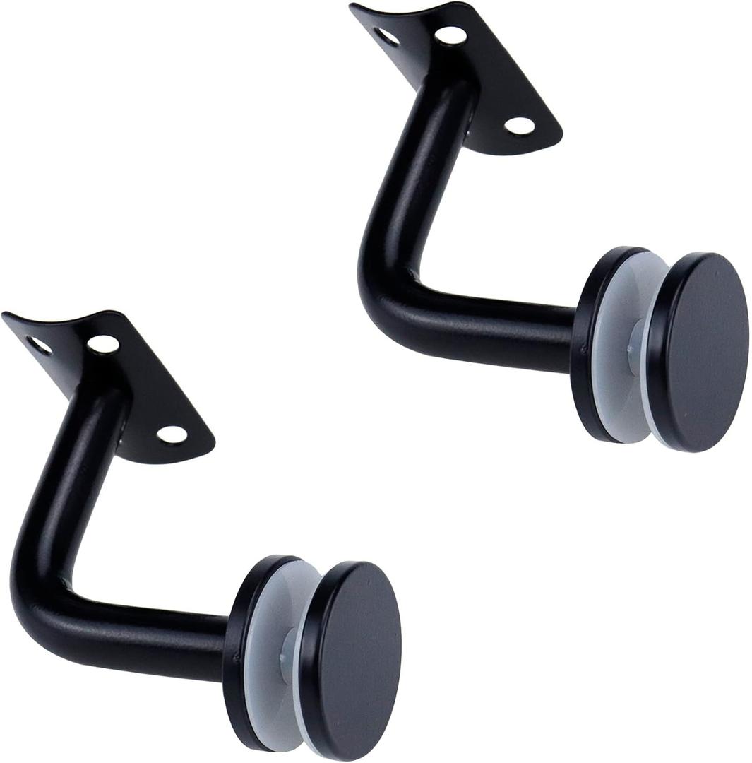 KUMGROT 2 Pcs Stainless Steel Handrail Bracket Glass Staircase Hand Rail Heavy Duty Wall Mounted Bracket for 6-16mm Thickness Glass, Curved Type,Black