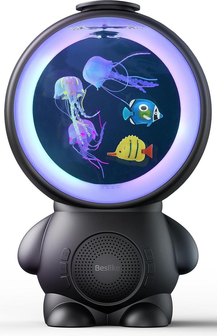 Jellyfish Lamp, Jelly Fish Light with Bluetooth Speaker & White Noise, 10-Color Changing Aquarium Fish Tank Mood Lamp for Home Office Decor, Gifts for Kids Girls Boys Adults (Black)