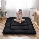 MAXYOYO Japanese Floor Mattress Futon Mattress, 4" Thicken Tatami Mat Sleeping Pad Foldable Roll Up Mat Boys Girls Dormitory Pad Kids Floor Lounger, Black, Twin Size
