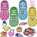 Valentines Day Gifts for Kids - 24 Valentine Cards with 48 Shoe Charms Bulk - Valentine Exchange Card for Boys Girls Toddler Class Classroom Gift Funny Party Favors