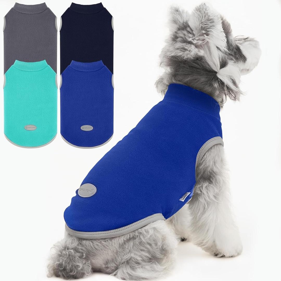 XPUDAC 4 Pack Fleece Dog Sweaters Vest Soft Lightweight Breathable Doggie Clothes for Small Medium Large Dogs Boy Winter Warm Pet Pullover Jacket Sweatshirt Puppy Coat, 511 (X-Large(Chest-23.6"), Grey, Navy, Teal, Blue)
