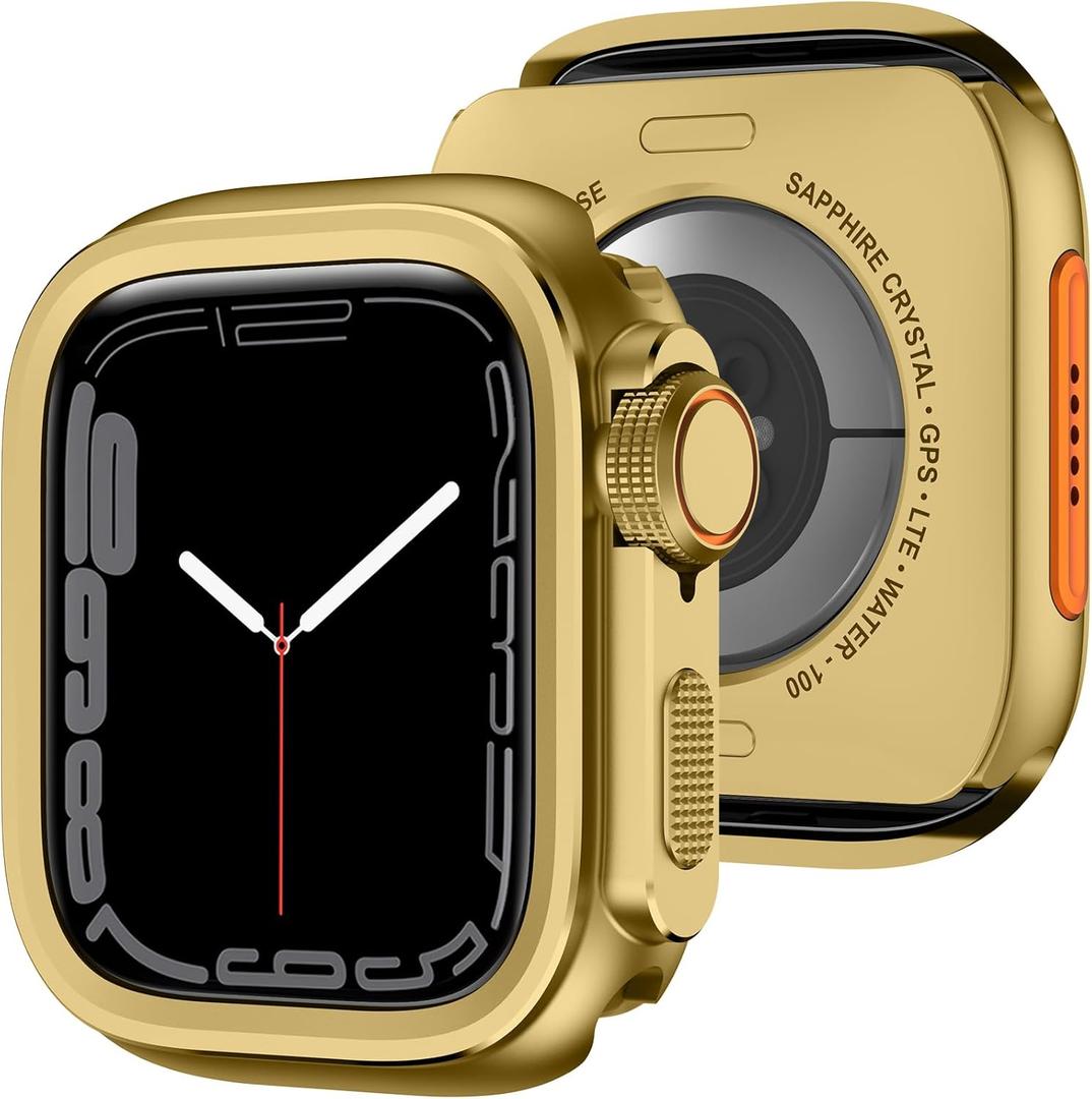 Amizee 2 in 1 Metal Case Compatible with Apple Watch SE 3/2/1 Series 6/5/4 44mm with Back Cover, Rugged Shockproof Protective Bumper Cover for iWatch 44mm, Gold