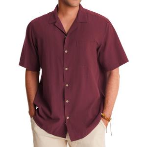 Alimens & Gentle Mens Linen Shirts Cotton Hawaiian Shirts Short Sleeve Button Down Shirts Casual Summer Beach Tops (Red, L)