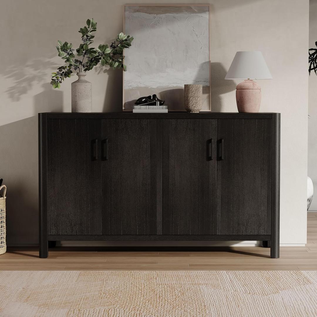 Christopher Knight Home Scarlet Farmhouse Wooden Sideboard Cabinet, Large Sideboard Buffet Cabinet, Living Room Storage Cabinet with Shelves, Home Office Credenza, Display Table for Entryway, Black