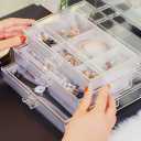 Acrylic Jewelry Box 3 Drawers,Velvet Jewellery Organizer,Earring Rings Necklaces Bracelets Display Case Gift for Women,Girls