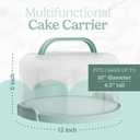 Cake Carrier with lid and Handle - Multipurpose Cake Stand with Lid for 10 Cake, Pie, Cupcakes - Cake Holder & Lid, Plastic Cake Container, Round Cake Cover for Transport & Storage (Seafoam Green)