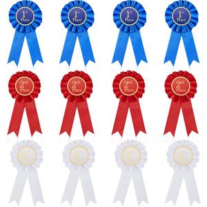 MTLEE Award Ribbon Rosette Set Satin Participation Ribbon Honorable Awards Badge Blue Red and White Prizes 1st 2nd 3rd Place Medals for Classroom Prize Science Fair Talent Show(12 Pcs)
