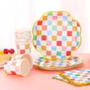200 PCS Pastel Paper Plates Tableware Set Serves 50 Pastel Gingham Plates Disposable Dinnerware 50 9" Plates 50 7" Plate 50 9oz Cups 50 Napkins for Birthday Baby Shower Wedding