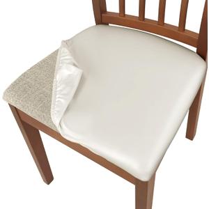 PU Leather Seat Covers for Dining Chairs, 8 Pack 100% Waterproof Dining Room Chair Seat Covers Stretch and Wipeable Kitchen Chair Cover Protectors (PU Cream, 8 PCS)