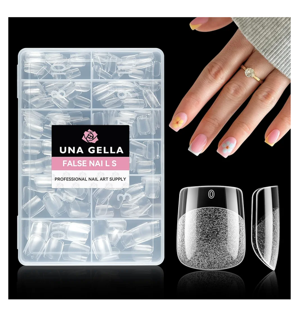 UNA GELLA Extra Short Square Nail Tips XS 216pcs Pre-Shape Extra Short Square Press on Nails Gel Tips Full Cover Acrylic Nails False Nails for DIY Salon 12 Sizes
