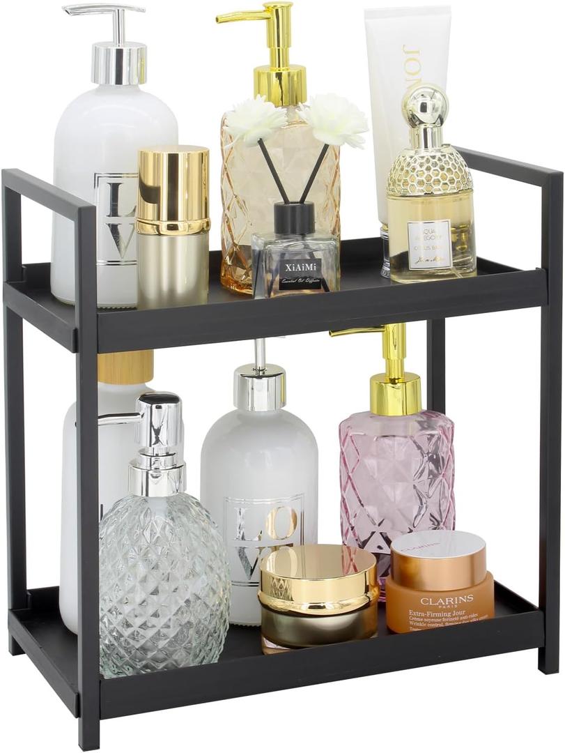 2-Tier Countertop Organizer for Bathroom  Cosmetic Organizer Rack and Storage Shelf for Bedrooms, Offices, Kitchen Counters, and Under Sinks (Black)