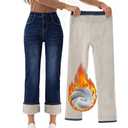 Yehopere Women's Blue Wash 01 Size 12 High Waisted Straight Leg Winter Fleece Lined Jeans Large
