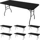 Fitted Tablecloth for 8 Foot Rectangle Tables-6 Pack Black Elastic Outdoor Picnic Table Cover-Spandex Stretch Folding Table Cloths 8ft for Camping Dining Room Patio Kitchen Banquet Party