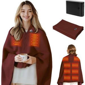 Heated Blanket Battery Operated Cordless Portable Heated Shawl,61" x 31" Electric Throw Blanket with 3 Fast Heating Levels,with Rechargeable Power Bank, Winter Gift for Women 