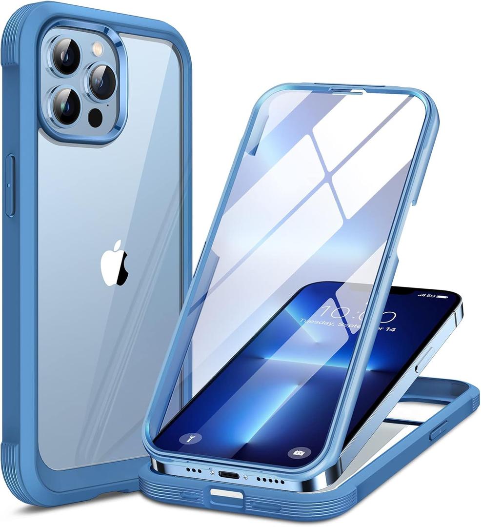 Miracase Glass Case for iPhone 13 Pro Max 6.7 inch, 2023 Upgrade Full-Body Clear Bumper Case with Built-in 9H Tempered Glass Screen Protector, Capri Blue Miracase Glass Case for iPhone 13 Pro Max 6.7 inch, 2023 Upgrade Full-Body Clear Bumper Case with Built-in 9H Tempered Glass Screen Protector, Capri Blue