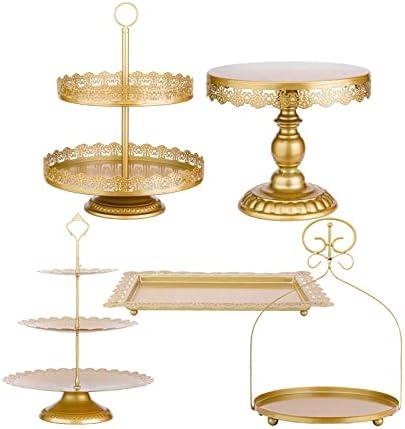 ZUMELER Gold 5Pcs Cake Stands Set Metal Round Cupcake Holder Cookies Dessert Display Plate Serving Tower Tray Platter with Handl for Baby Shower Wedding Birthday Party Celebration ZUMELER Gold 5Pcs Cake Stands Set Metal Round Cupcake Holder Cookies Dessert Display Plate Serving Tower Tray Platter with Handl for Baby Shower Wedding Birthday Party Celebration