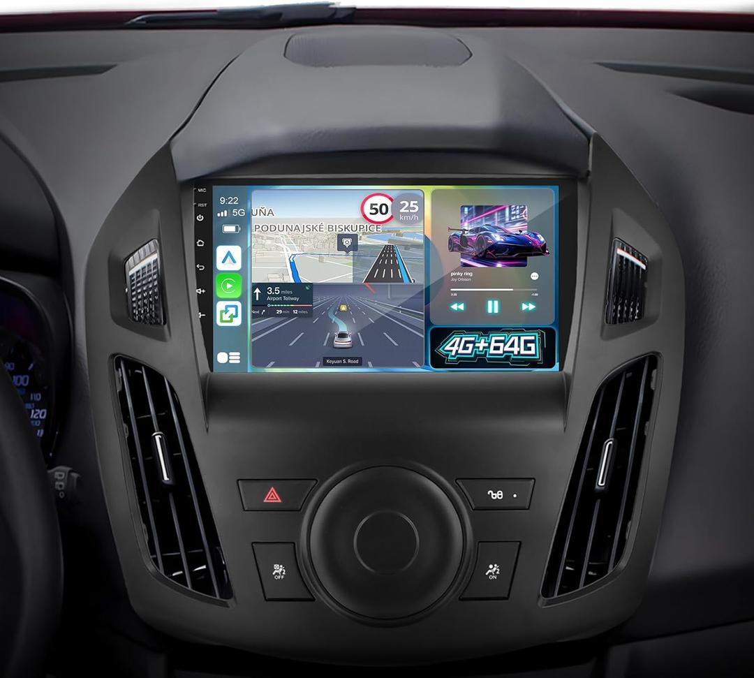 4+64G Android Car Stereo for Ford Transit 2015 2016 2017 2018 2019-9 Inch IPS Touchscreen Radio with Carplay/Android Auto, 32 EQ DSP/5GHz WiFi/GPS/SWC + AHD Rear View Camera