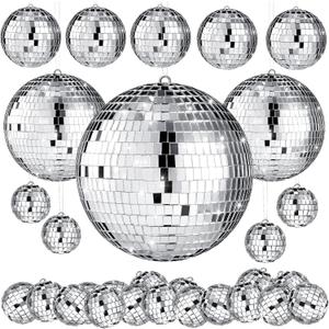 MTLEE 20 Pcs Disco Balls Decoration Mirror Disco Ball Assorted Silver Mini Glass Different Sizes Reflective with Rope for 70s Wedding Dance Music(4, 3. 2, 2 Inch) MTLEE 20 Pcs Disco Balls Decoration Mirror Disco Ball Assorted Silver Mini Glass Different Sizes Reflective with Rope for 70s Wedding Dance Music(4, 3. 2, 2 Inch)