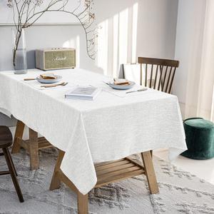 Waterproof Cotton Linen Tablecloths Rectangle Dining Table Cloth, Wipe Clean Indoor & Outdoor Table Cover for Buffet Party and Banquets, Wrinkle Resistant54"x86" White