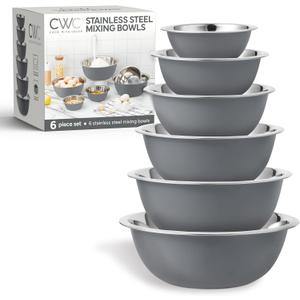 COOK WITH COLOR Stainless Steel Mixing Bowls Set - Nesting Bowls, 6 Pieces, Grey (Gray)