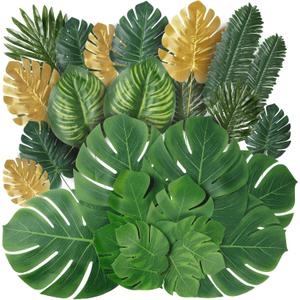 Sggvecsy 82 Pieces 8 Kinds Artificial Tropical Palm Leaves Tropical Leaves Monstera Leaves Safari Jungle Leaf with Stems for Hawaiian Luau Party Beach Table Wedding Shower Birthday Theme Decorations