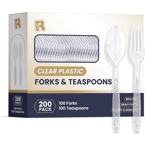 200 Count Plastic Silverware Heavy Duty - Clear Plastic Forks And Spoons Set - BPA Free Plastic Utensils Set - Heat Resistance Cutlery For All Occasions