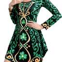 American Flag Dress Women Patriotic 4th of July Printed Short Sleeve Flare Dresses (Large, Shamrock Stems)