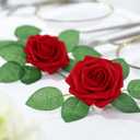 DuHouse 50Pcs Artificial Roses Flowers Fake Roses with Stems Real Touch Foam Flowers for DIY Wedding Bouquet Party Centerpiece Floral Arrangement Party Home Decor(Dark Red)