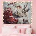NATSUNO Christmas Santa Reindeer Tapestry, Christmas Wall Tapestry for Bedroom, Vintage Winter Xmas Santa Reindeer Tapestries Wall Hanging for Home Bedroom Living Room Decor, 50x60 Inches