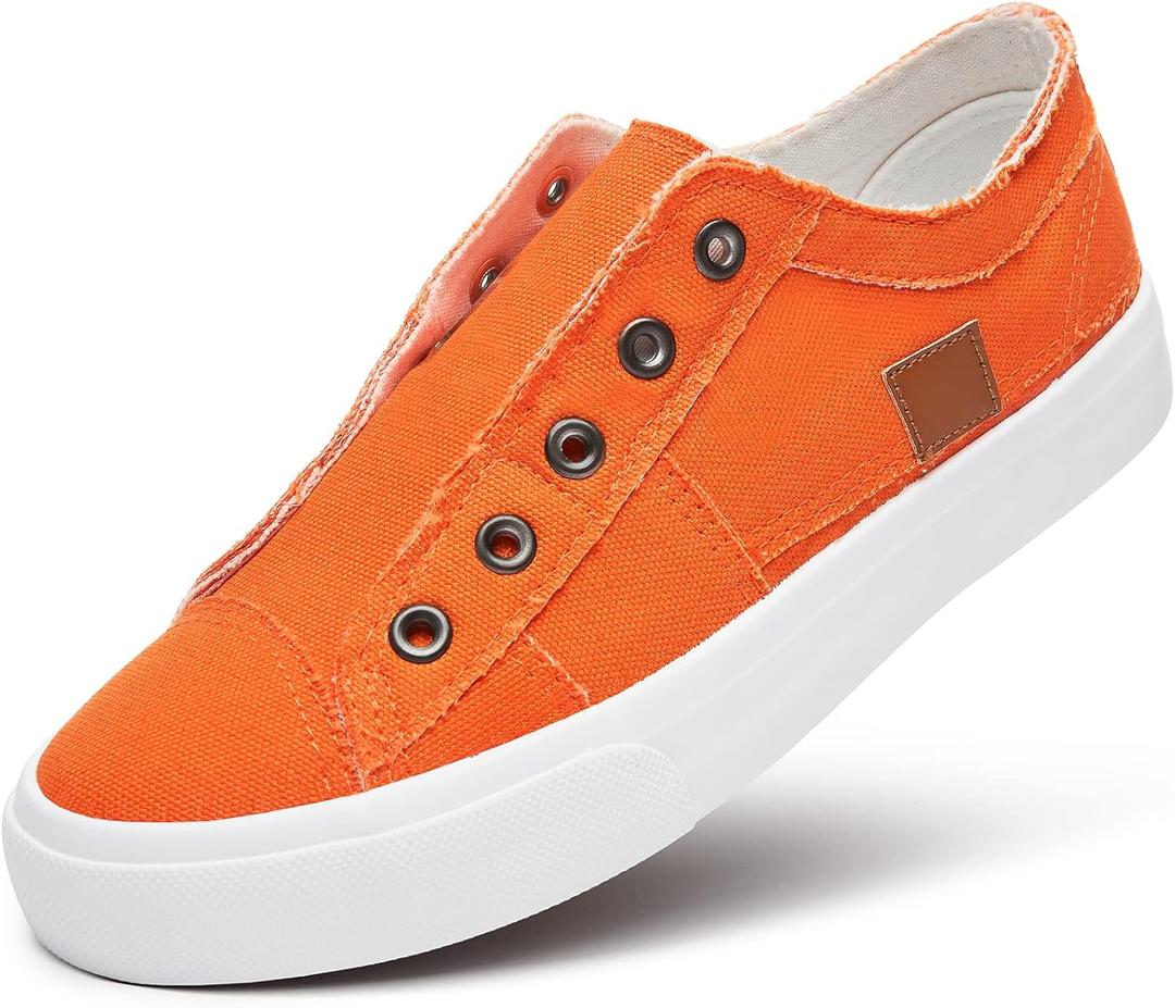 Women's Slip on Shoes Non Slip Fashion Canvas Sneakers Low Top Casual Shoes (6.5, Orange)