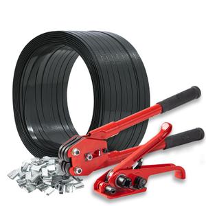 Pallet Strapping Kit with Tools - 5/8" x 1000' Heavy-Duty Black PET Strapping, Tensioner & Sealer, 100 Metal Seals for Securing, Shipping & Bundling | Industrial-Grade Polyester Banding Set