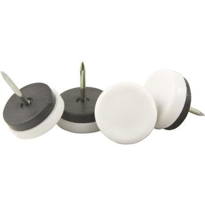 Nail On 1-1/8" Furniture Glides for Straight Wooden Furniture Legs (4 piece) - White, Round