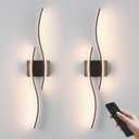 KARTOOSH Battery Operated Wall Sconces Set of Two with Remote Control, Dimmable/3 Color/Night-Light/Timer/Memory, Black Modern Wireless LED Sconce for Living Room, Hallway, Bedroom, 27.5 Inch (2 Pack)