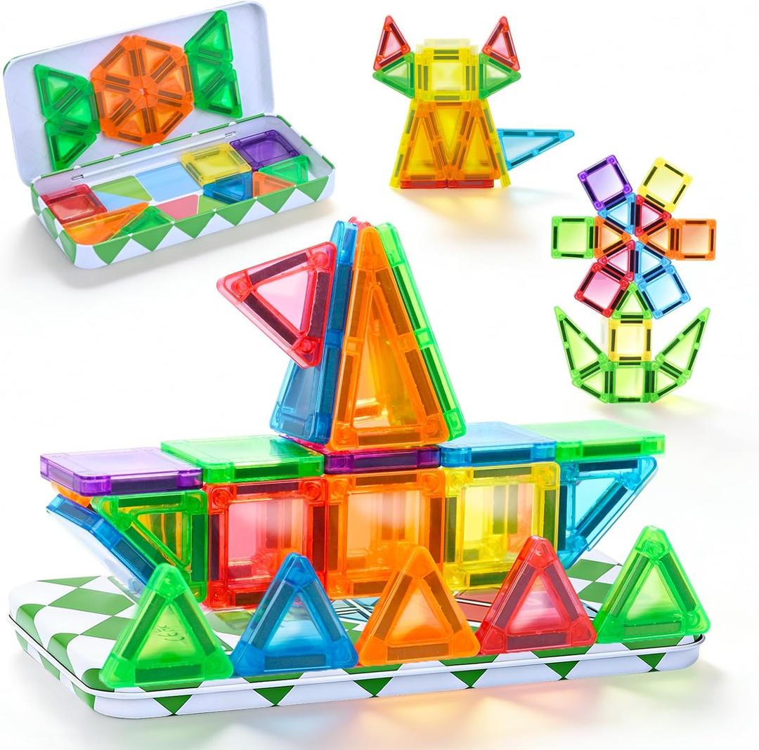 ZNZ Mini Magnetic Tiles 36PCS Travel Toys for Kids, Airplane Travel Activities Magnet Building Toys for Boys Girls 3-8 Road Trip ‌Sensory Toy, Educational Gifts for Toddler 3 4 5 Year Old