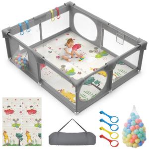 Inaya Baby Playpen with Mat, 71 x 59-inch Extra Large Play Yard for Baby and Toddler, Safety Play Fence, Large Indoor & Outdoor Activity Center for Kids, Breathable Mesh, Anti-Fall&Anti-Slip