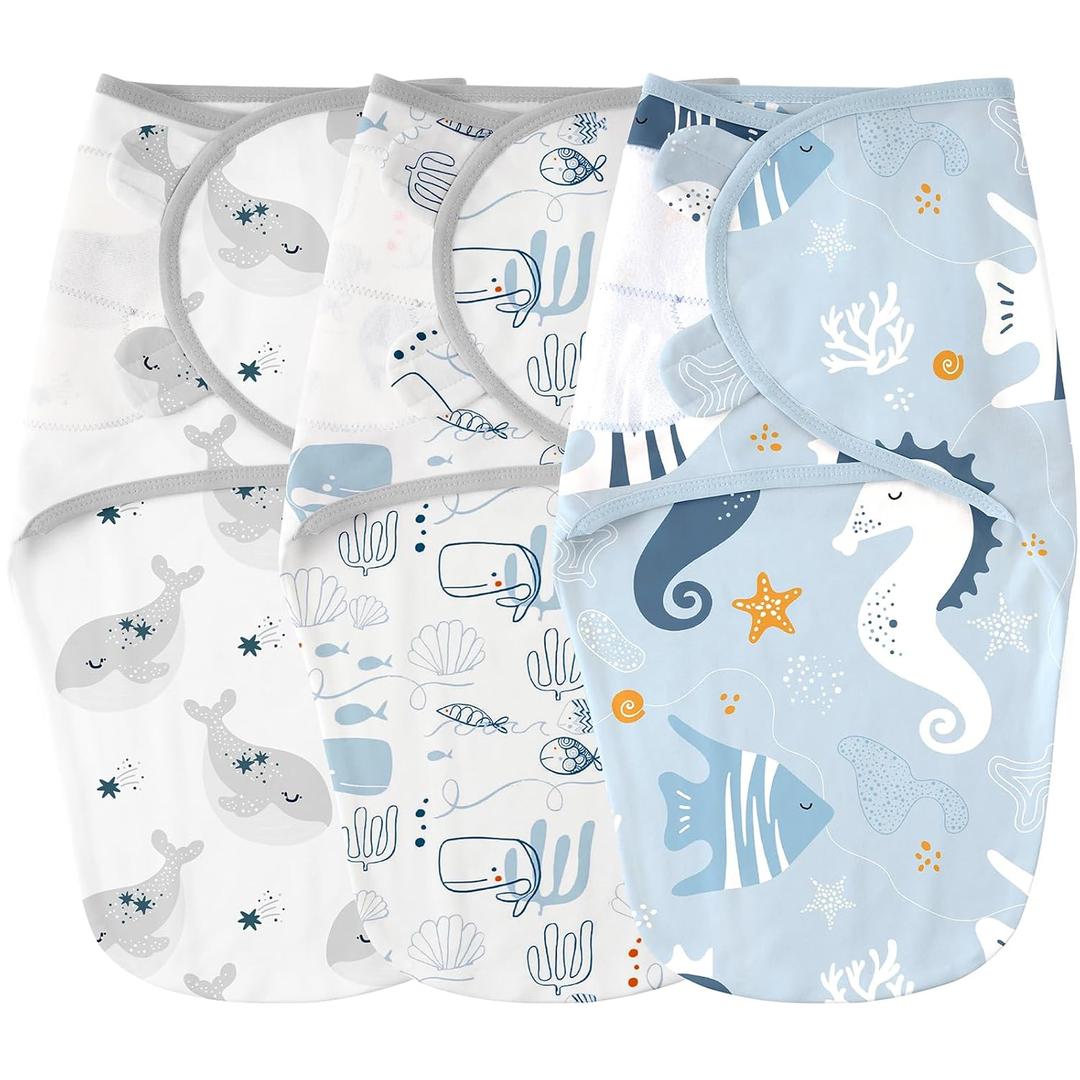 Yoofoss Baby Swaddles for Newborns 100% Cotton, Adjustable Swaddle 3-6 Months 3 Pack Newborn Swaddle Sack, Breathable Soft(Medium)