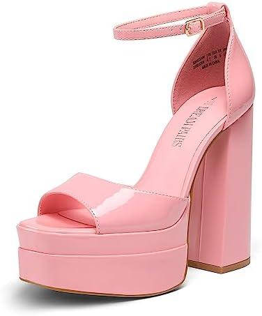 DREAM PAIRS High Heels Chunky Block Platform Heels for Women Ankle Strap Sexy Open Square Toe Heels Dressy Pumps Sandals Size 5