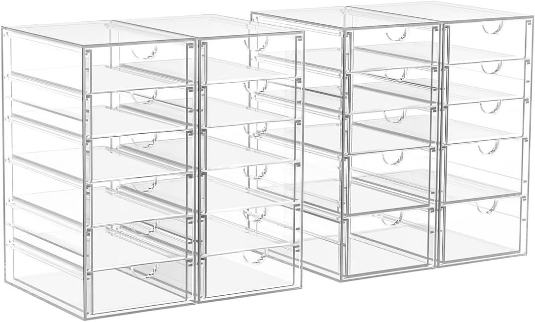 22 Drawers, Acrylic Desk Makeup Organizer, Plastic Drawers Organizer, Stackable Storage Solution for Makeup, Dresser, Office, Bathroom Clear Plastic Craft and Bead Storage Cabinet